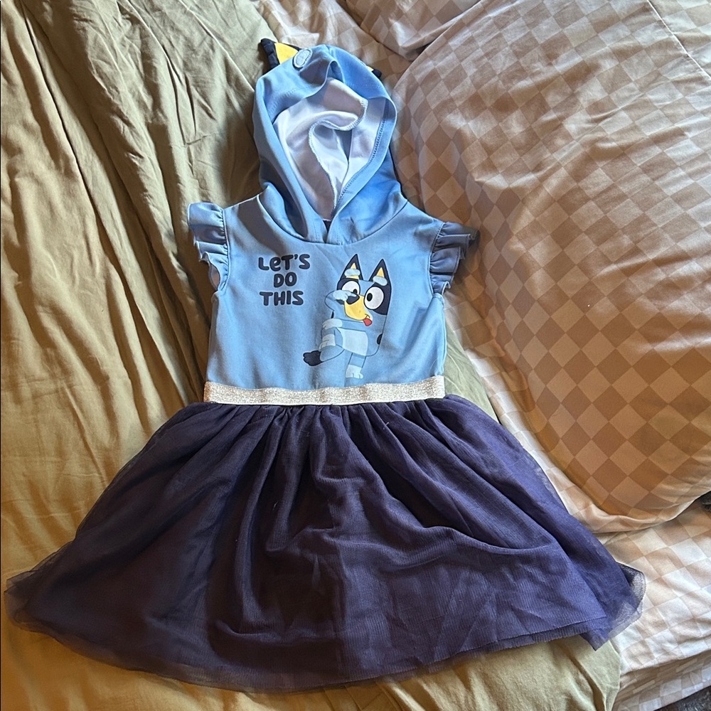 Charming Kids Dress with Hood - Blue and Purple